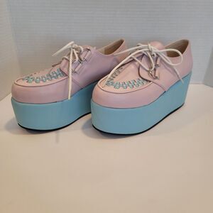 Baby Blue Pink Pastel Platform Creepers Women's Synthetic Size 7 Punk Retro
